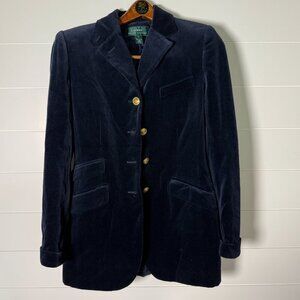 Ralph Lauren Blazer Velvet Navy Jacket Gold Buttons Riding Old Money Size 8